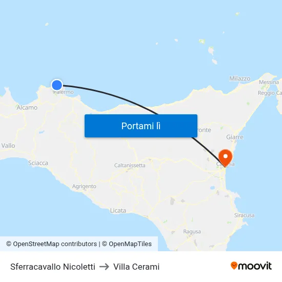 Sferracavallo Nicoletti to Villa Cerami map