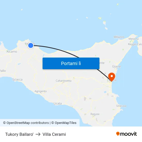 Tukory Ballaro' to Villa Cerami map