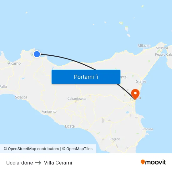 Ucciardone to Villa Cerami map