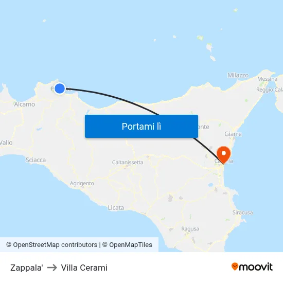 Zappala' to Villa Cerami map