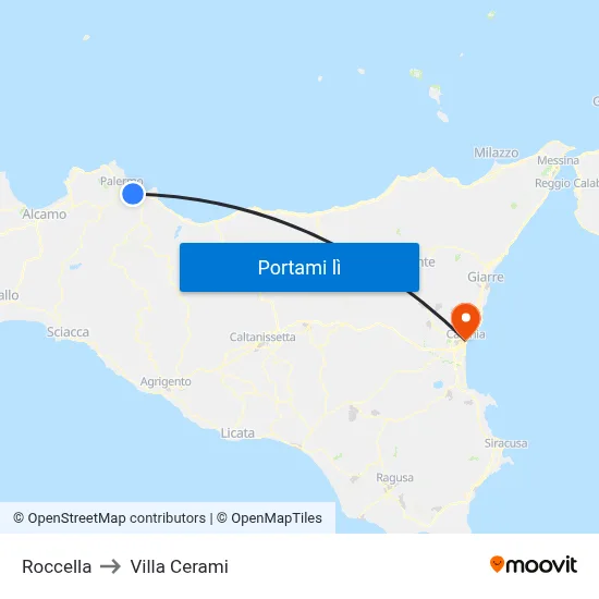 Roccella to Villa Cerami map