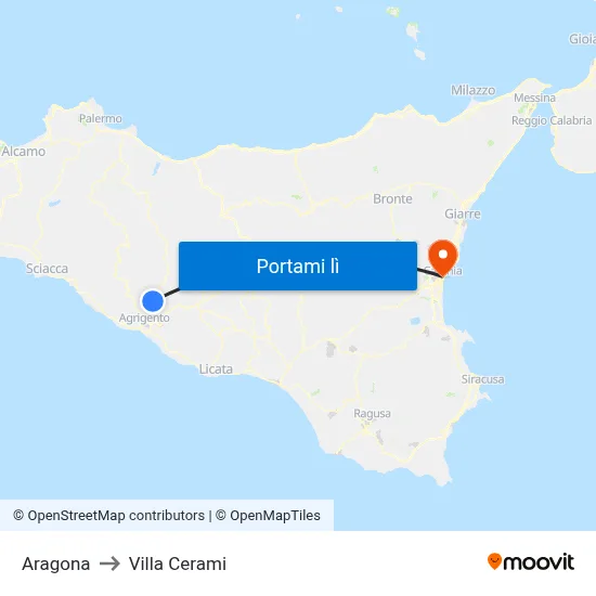Aragona to Villa Cerami map