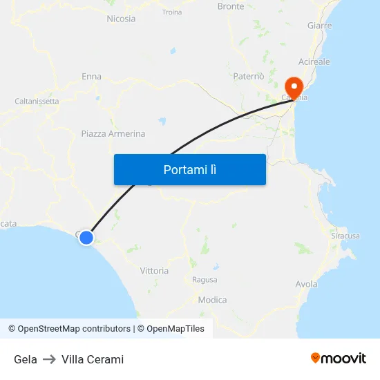 Gela to Villa Cerami map