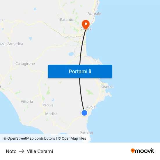 Noto to Villa Cerami map