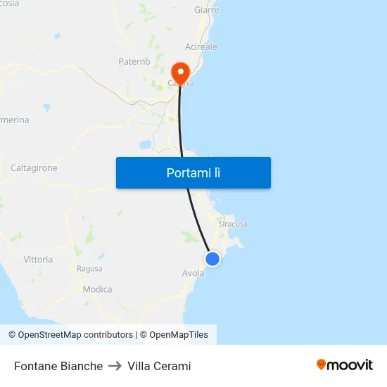 Fontane Bianche to Villa Cerami map