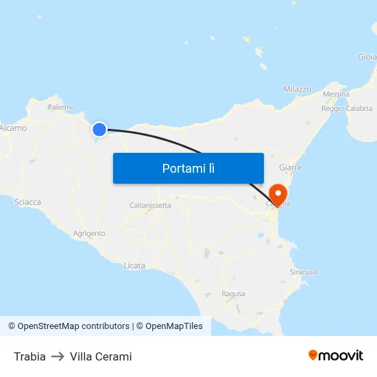 Trabia to Villa Cerami map