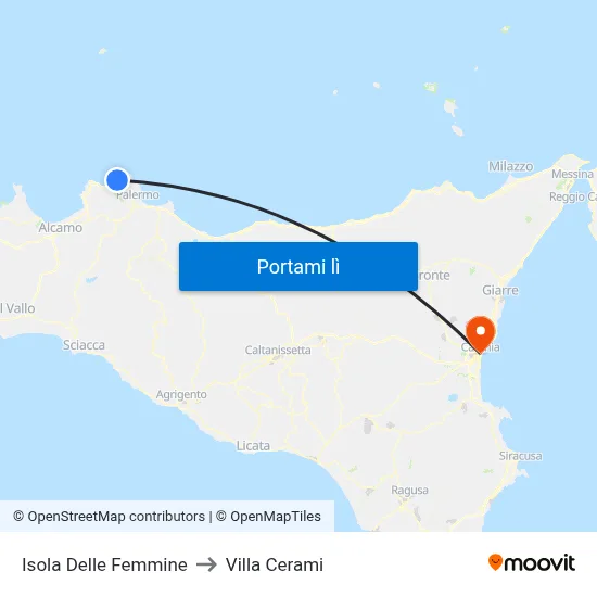 Isola Delle Femmine to Villa Cerami map