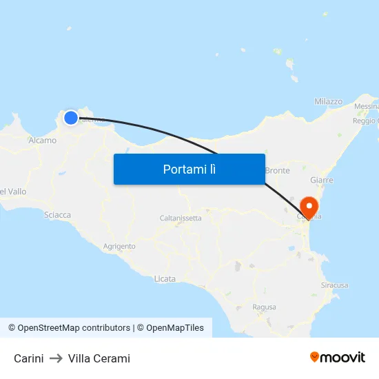 Carini to Villa Cerami map