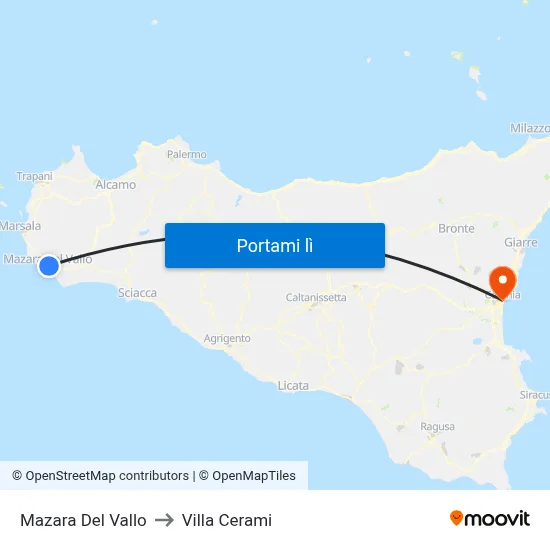 Mazara Del Vallo to Villa Cerami map