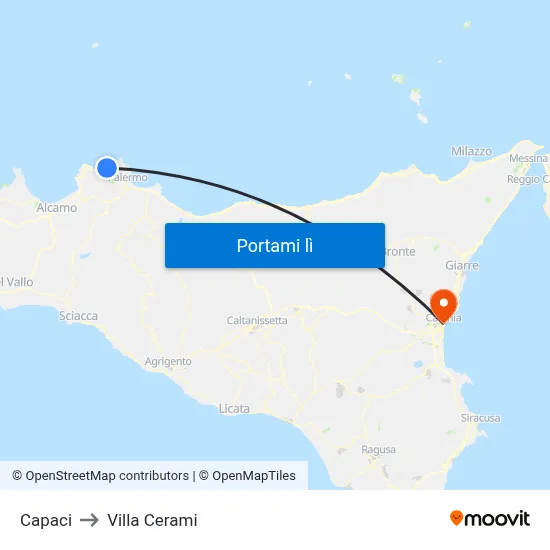 Capaci to Villa Cerami map