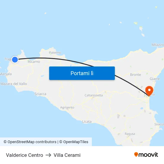 Valderice Centro to Villa Cerami map