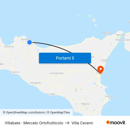 Villabate - Mercato Ortofrutticolo to Villa Cerami map