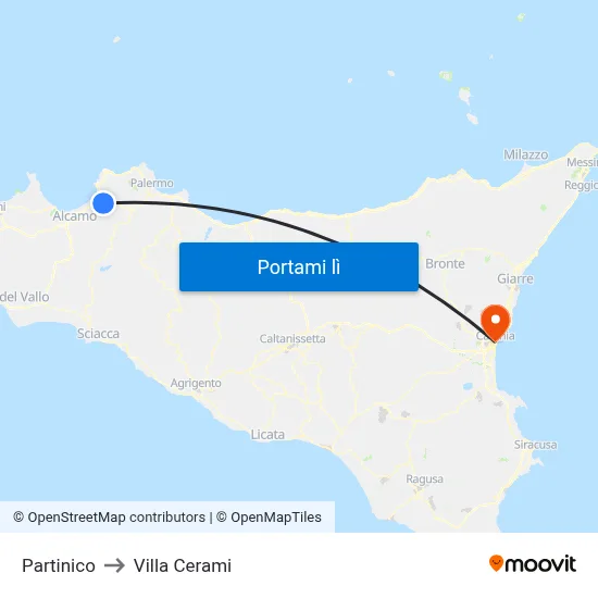 Partinico to Villa Cerami map