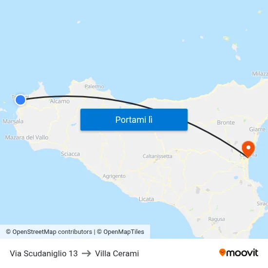 Via Scudaniglio 13 to Villa Cerami map