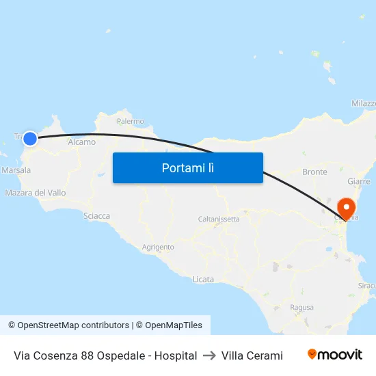 Via Cosenza 88 Ospedale - Hospital to Villa Cerami map