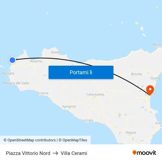 Piazza Vittorio Nord to Villa Cerami map