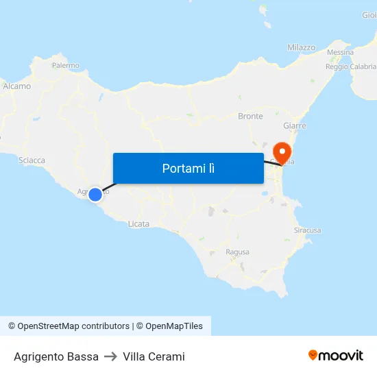 Agrigento Bassa to Villa Cerami map