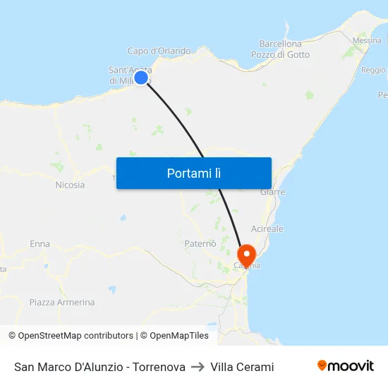 San Marco D'Alunzio - Torrenova to Villa Cerami map
