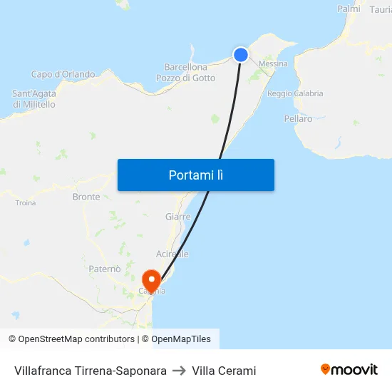 Villafranca Tirrena-Saponara to Villa Cerami map