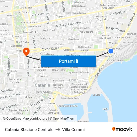 Catania Stazione Centrale to Villa Cerami map