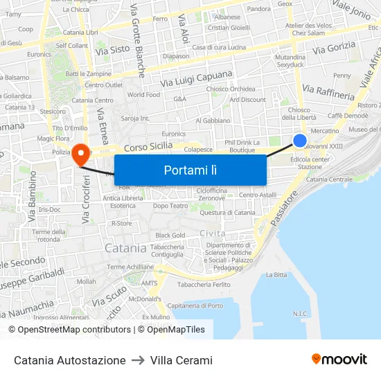 Catania Autostazione to Villa Cerami map