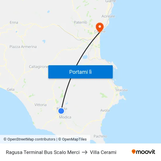 Ragusa Terminal Bus Scalo Merci to Villa Cerami map