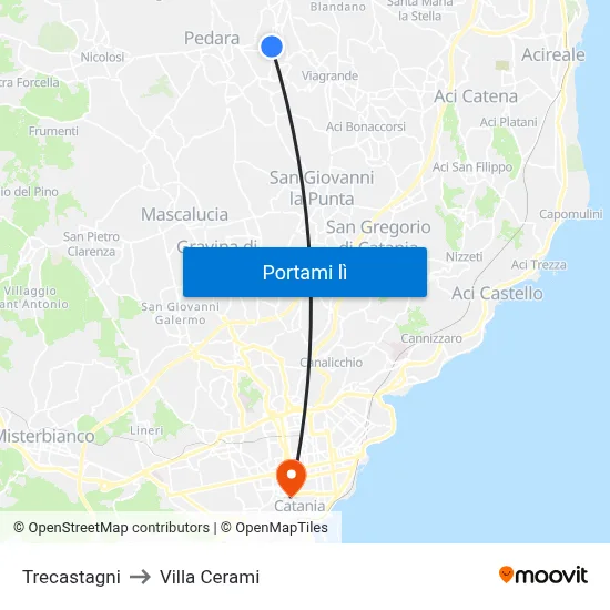 Trecastagni to Villa Cerami map