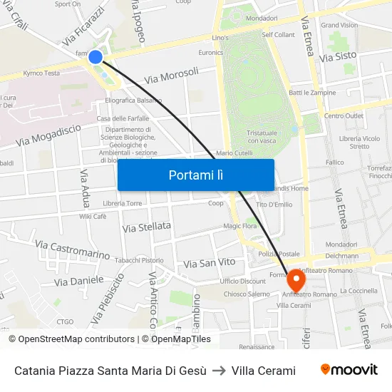 Catania Piazza Santa Maria Di Gesù to Villa Cerami map