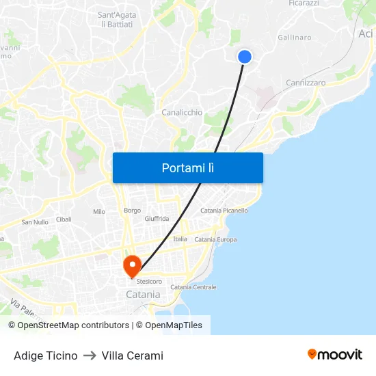 Adige Ticino to Villa Cerami map