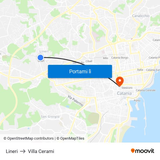 Lineri to Villa Cerami map