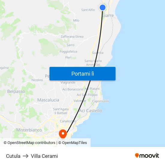 Cutula to Villa Cerami map