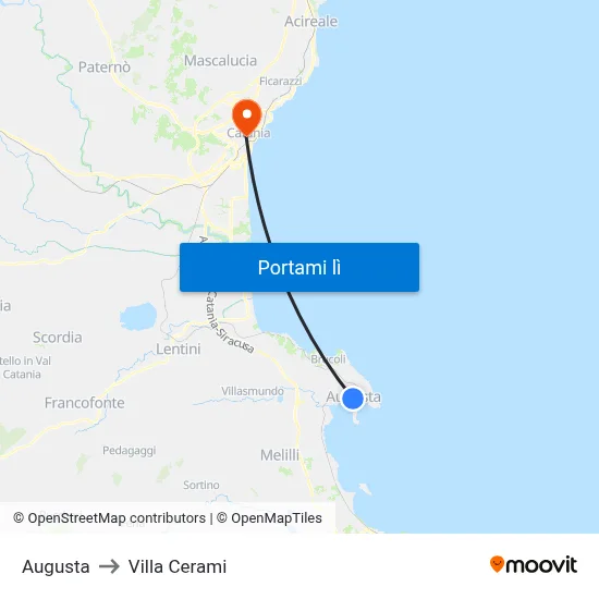 Augusta to Villa Cerami map