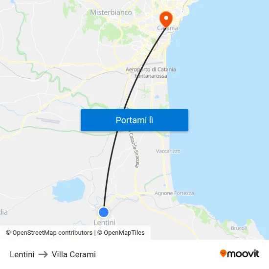 Lentini to Villa Cerami map