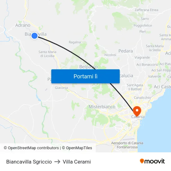 Biancavilla Sgriccio to Villa Cerami map
