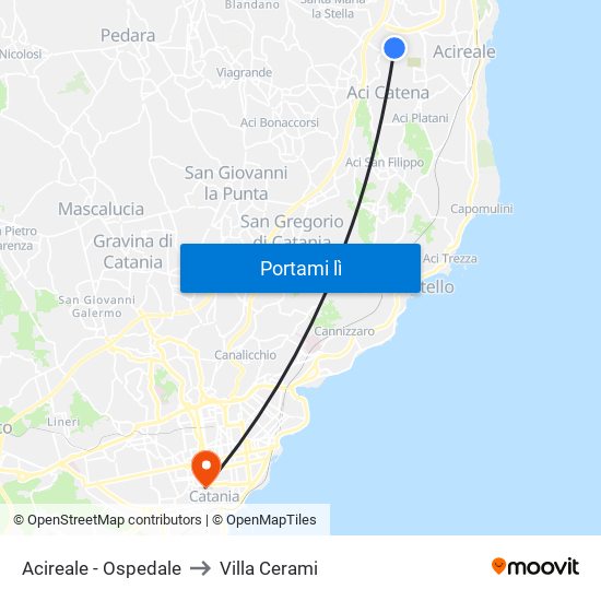 Acireale - Ospedale to Villa Cerami map