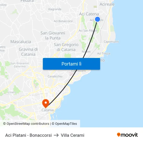 Aci Platani - Bonaccorsi to Villa Cerami map