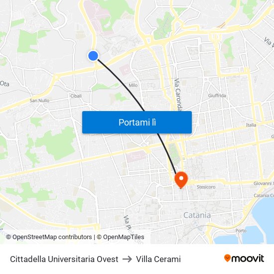 Cittadella Universitaria Ovest to Villa Cerami map