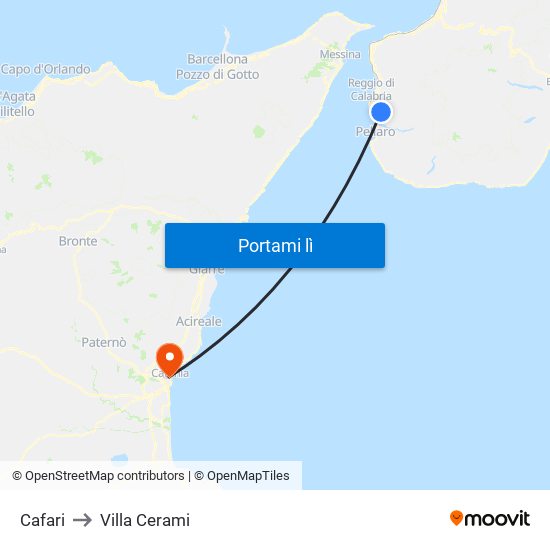 Cafari to Villa Cerami map