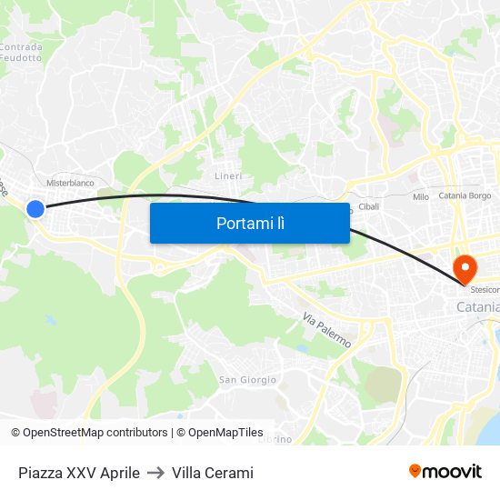 Piazza XXV Aprile to Villa Cerami map