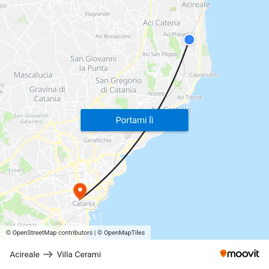Acireale to Villa Cerami map