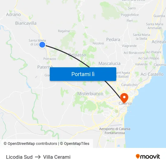 Licodia Sud to Villa Cerami map