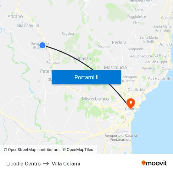 Licodia Centro to Villa Cerami map