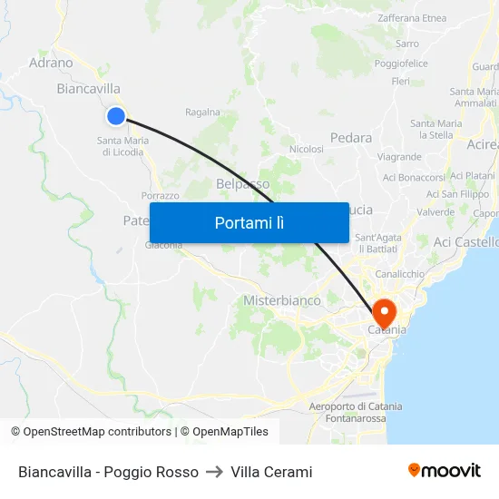 Biancavilla - Poggio Rosso to Villa Cerami map