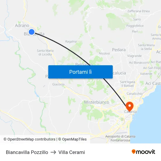 Biancavilla Pozzillo to Villa Cerami map