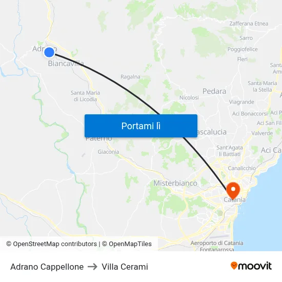 Adrano Cappellone to Villa Cerami map