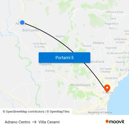 Adrano Centro to Villa Cerami map