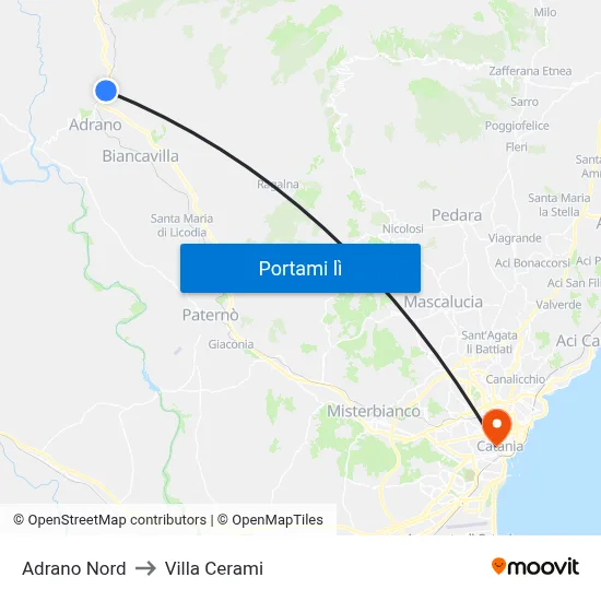 Adrano Nord to Villa Cerami map