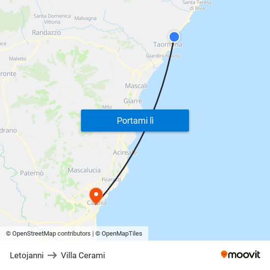 Letojanni to Villa Cerami map