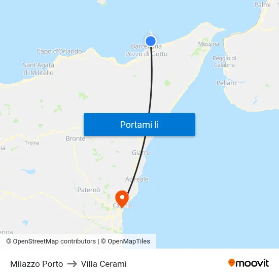 Milazzo Porto to Villa Cerami map