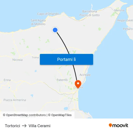 Tortorici to Villa Cerami map
